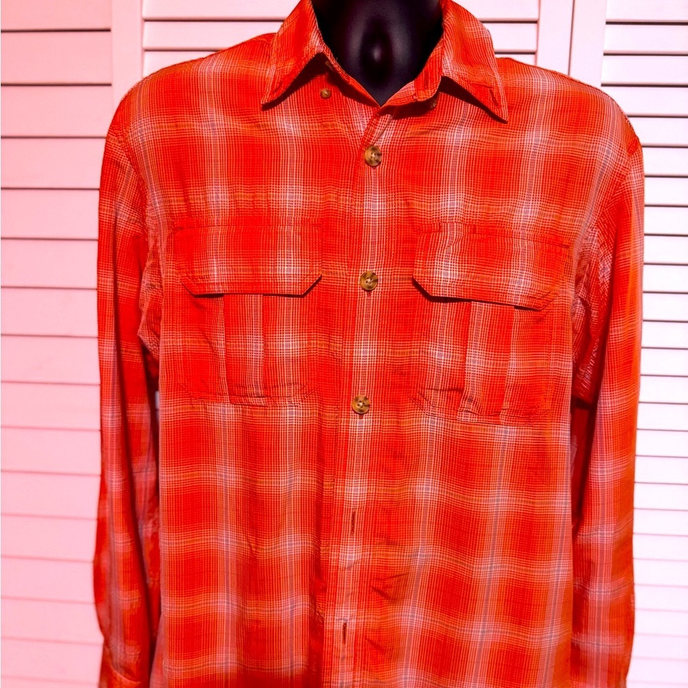 Duluth Trading Co. Orange Plaid Casual Button Down Shirt